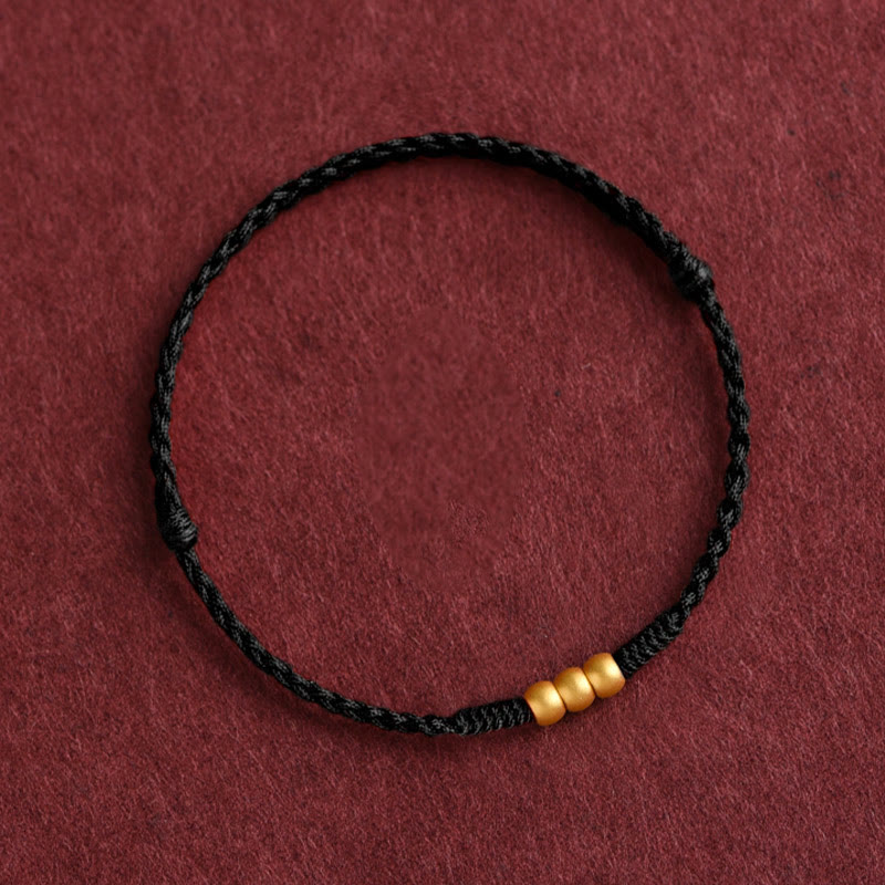 Buddha Stones 999 Gold Fußkettchen mit einer Mini-Perle, handgefertigt, geflochtenes Seil - image 12