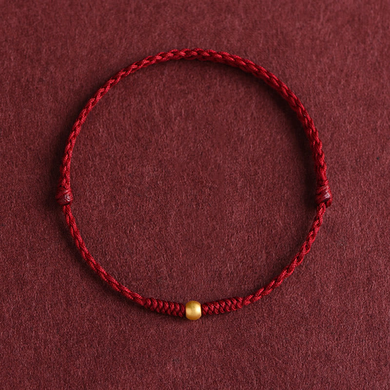 Buddha Stones 999 Gold Fußkettchen mit einer Mini-Perle, handgefertigt, geflochtenes Seil - Fußkettchen (Umfang 18-30 cm) - Dunkelrot - image 0