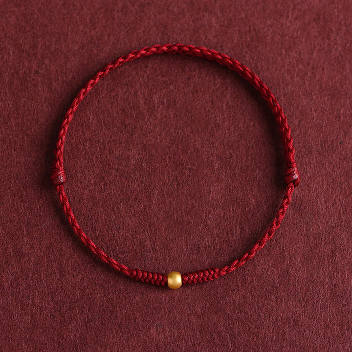 Buddha Stones 999 Gold Fußkettchen mit einer Mini-Perle, handgefertigt, geflochtenes Seil - Fußkettchen (Umfang 18-30 cm) - Dunkelrot - image 0