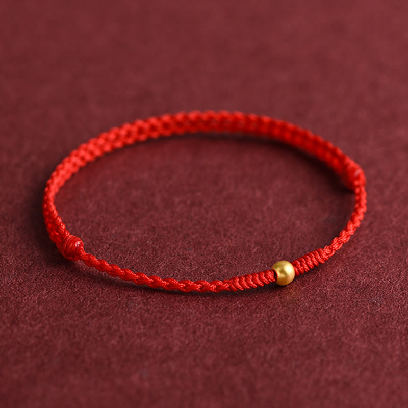 Buddha Stones 999 Gold Fußkettchen mit einer Mini-Perle, handgefertigt, geflochtenes Seil - image 6