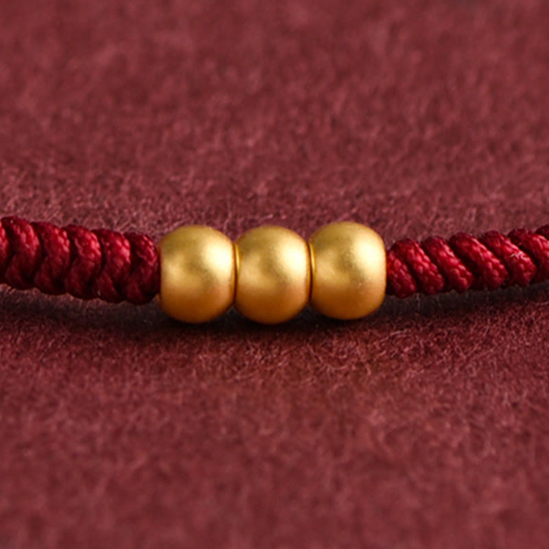 Buddha Stones 999 Gold Mini Drei Perlen Design Handarbeit Glück Seil Armband Fußkettchen - image 8