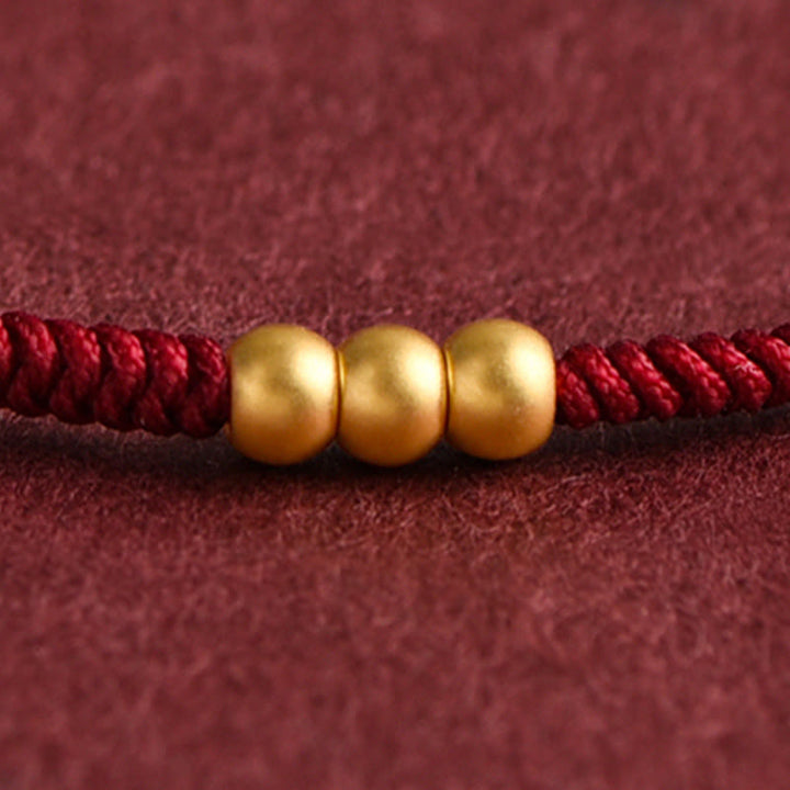 Buddha Stones 999 Gold Mini Drei Perlen Design Handarbeit Glück Seil Armband Fußkettchen - image 8