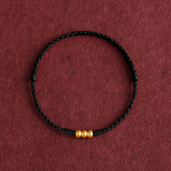 Buddha Stones 999 Gold Mini Drei Perlen Design Handarbeit Glück Seil Armband Fußkettchen - Fußkettchen (Umfang 18-30 cm) - Schwarz - image 9