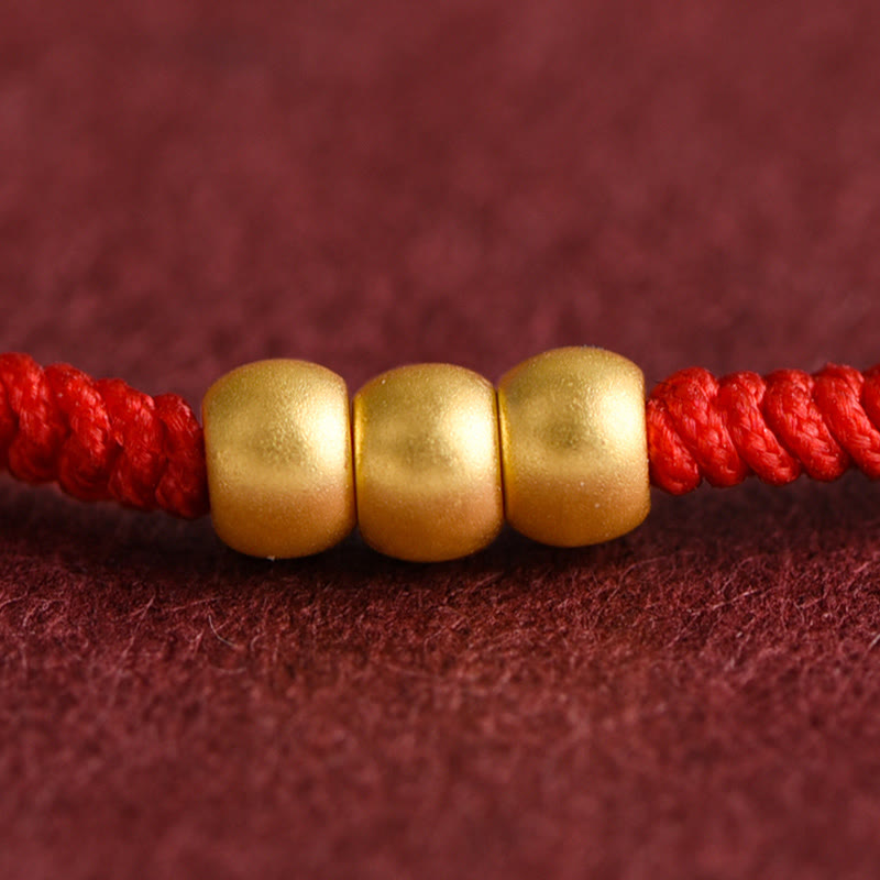 Buddha Stones 999 Gold Mini Drei Perlen Design Handarbeit Glück Seil Armband Fußkettchen - image 3