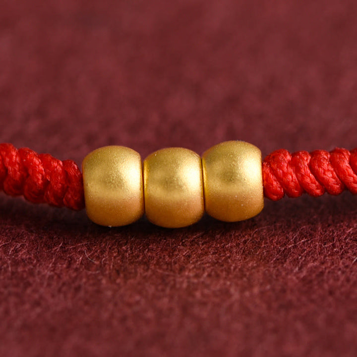 Buddha Stones 999 Gold Mini Drei Perlen Design Handarbeit Glück Seil Armband Fußkettchen - image 3