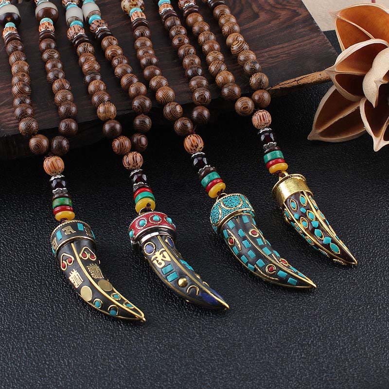 Buddha Stones ​​Tibet Wenge Holz Om Mani Padme Hum OM Symbol Mantra Horn Muster Schutz Halskette Anhänger - image 1