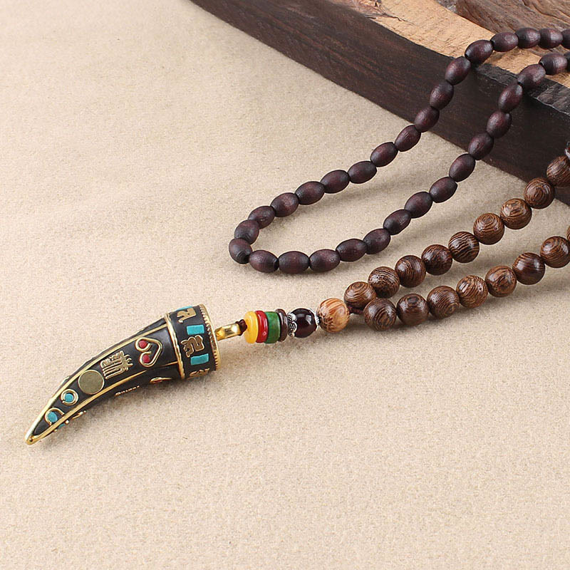 Buddha Stones ​​Tibet Wenge Holz Om Mani Padme Hum OM Symbol Mantra Horn Muster Schutz Halskette Anhänger - Wenge Wood&Om Mani Padme Hum - image 2