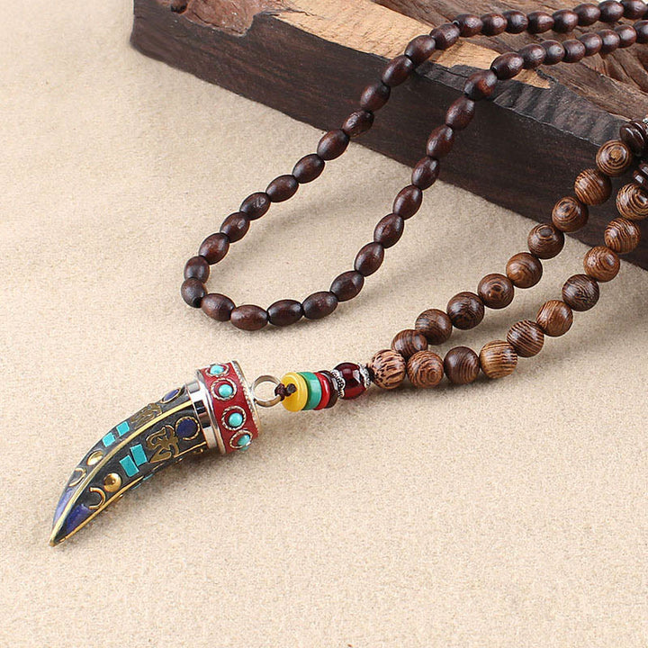 Buddha Stones ​​Tibet Wenge Holz Om Mani Padme Hum OM Symbol Mantra Horn Muster Schutz Halskette Anhänger - Wenge-Holz & Om Mantra - image 13