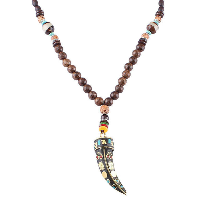 Buddha Stones ​​Tibet Wenge Holz Om Mani Padme Hum OM Symbol Mantra Horn Muster Schutz Halskette Anhänger - image 7