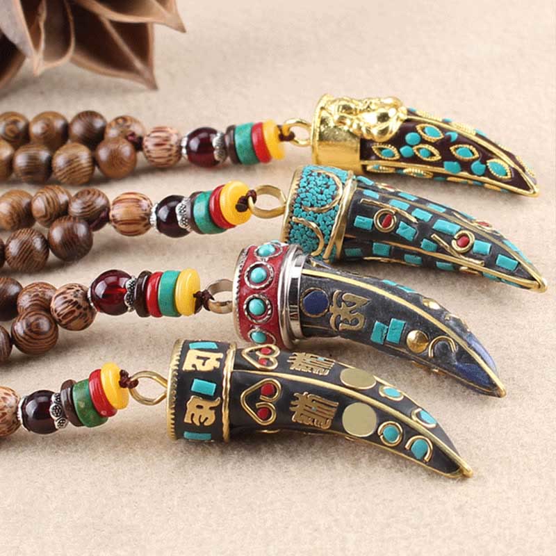 Buddha Stones ​​Tibet Wenge Holz Om Mani Padme Hum OM Symbol Mantra Horn Muster Schutz Halskette Anhänger - image 17