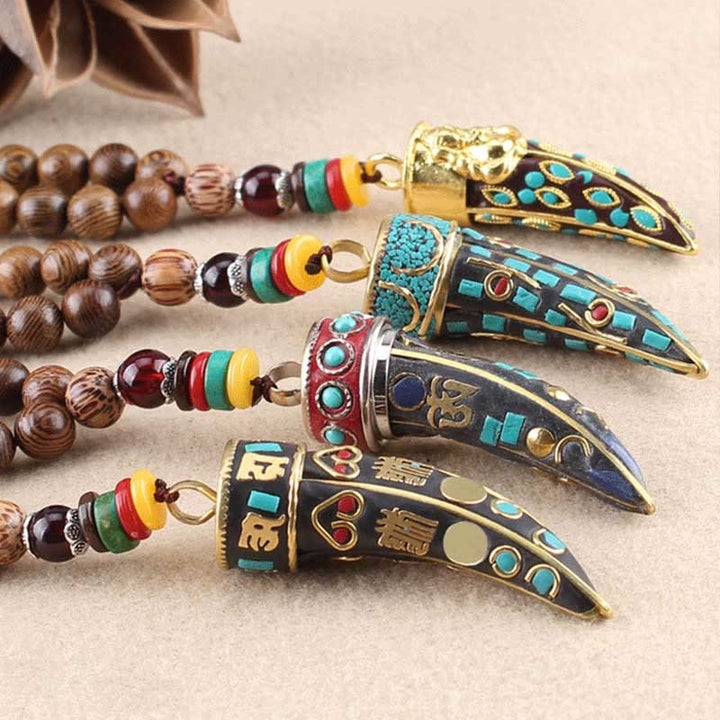 Buddha Stones ​​Tibet Wenge Holz Om Mani Padme Hum OM Symbol Mantra Horn Muster Schutz Halskette Anhänger - image 17
