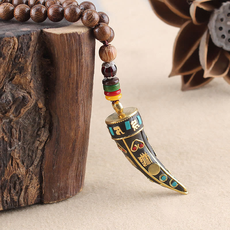 Buddha Stones ​​Tibet Wenge Holz Om Mani Padme Hum OM Symbol Mantra Horn Muster Schutz Halskette Anhänger - image 3