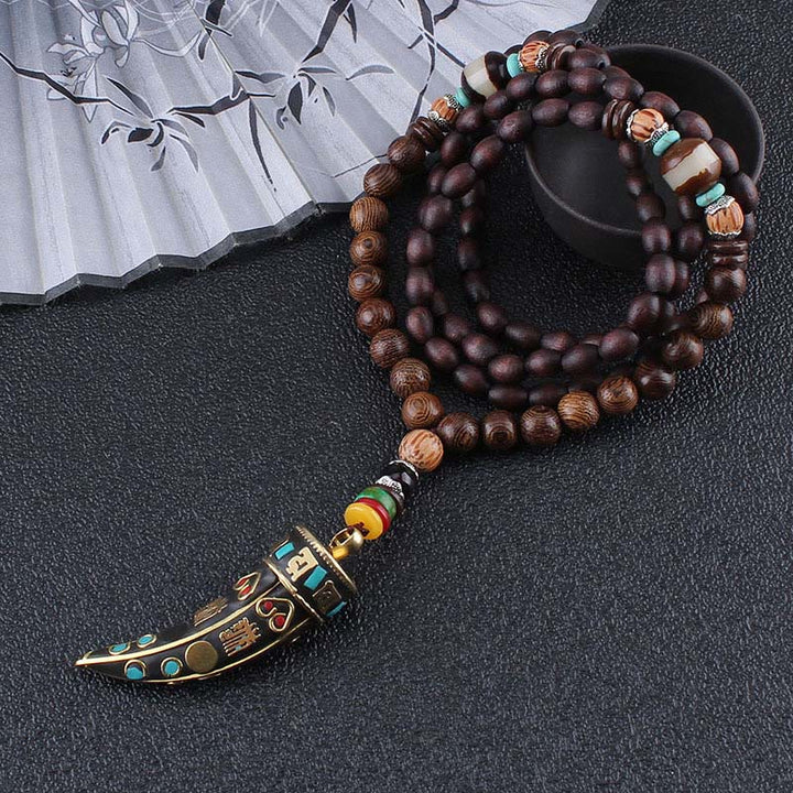 Buddha Stones ​​Tibet Wenge Holz Om Mani Padme Hum OM Symbol Mantra Horn Muster Schutz Halskette Anhänger - image 4