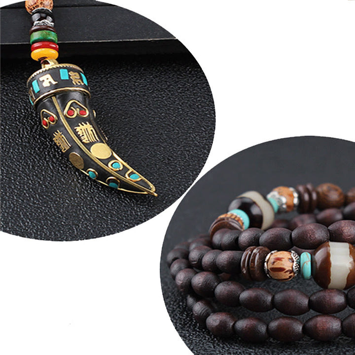 Buddha Stones ​​Tibet Wenge Holz Om Mani Padme Hum OM Symbol Mantra Horn Muster Schutz Halskette Anhänger - image 5