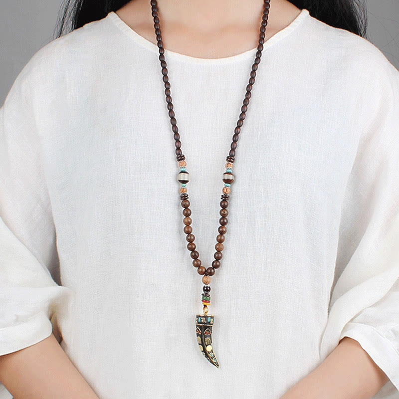 Buddha Stones ​​Tibet Wenge Holz Om Mani Padme Hum OM Symbol Mantra Horn Muster Schutz Halskette Anhänger - image 4