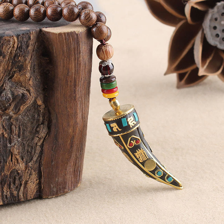 Buddha Stones ​​Tibet Wenge Holz Om Mani Padme Hum OM Symbol Mantra Horn Muster Schutz Halskette Anhänger - image 2