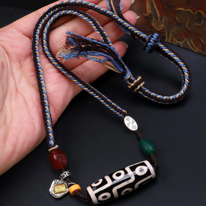 Buddha Stones, tibetischer Neun-Augen-Dzi-Perlenschutz, geflochtenes Seil, Halskettenanhänger - Neunäugige Dzi-Perle (Reichtum♥Macht) - image 0