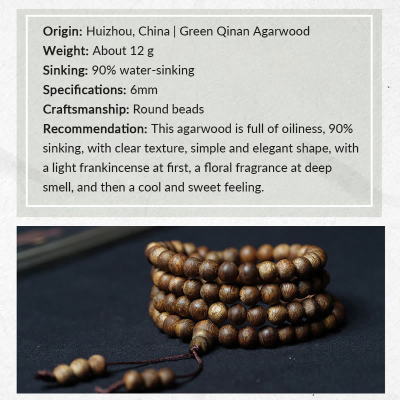 Buddha Stones 108 Mala-Perlen Huizhou Grün Qinan Adlerholz Friedensstärke Armband