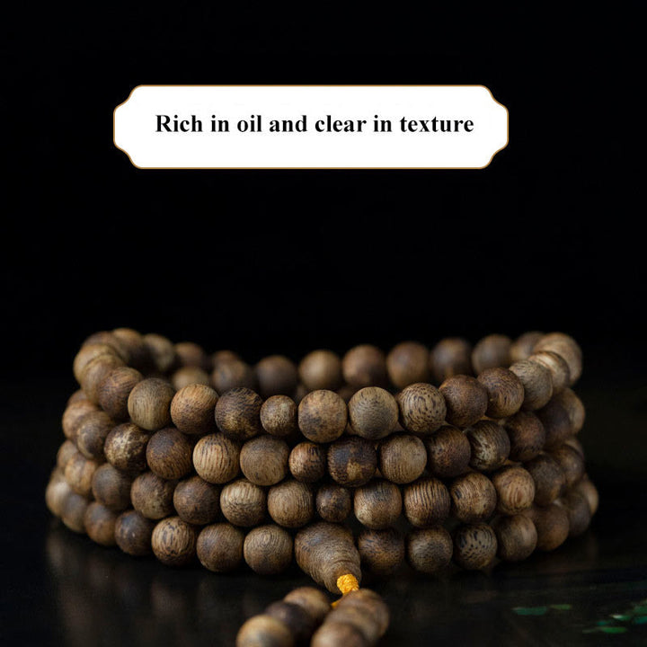 Buddha Stones 108 Mala-Perlen Hainan Weiß Qinan Adlerholz Ruhe Kraft Armband