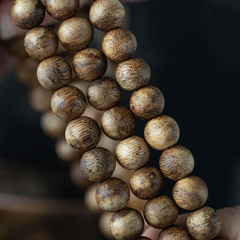 Buddha Stones 108 Mala-Perlen Hainan Weiß Qinan Adlerholz Ruhe Kraft Armband