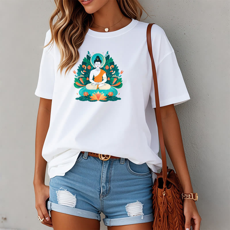 Buddha Stones Blume Gras Lotus Bodhisattva Tee T-shirt