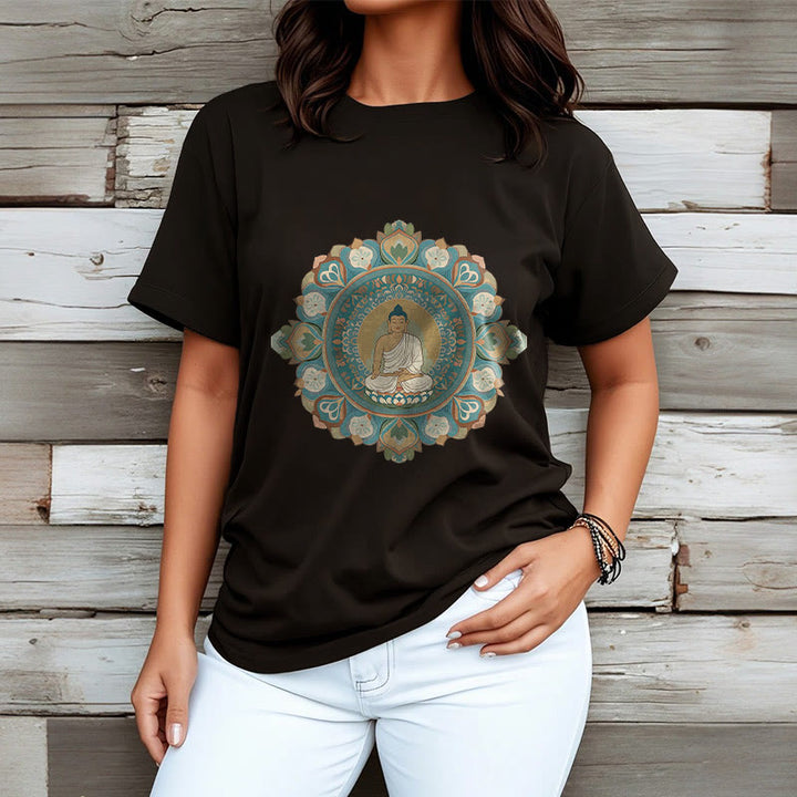 Buddha Stones Mandala-Blumen-Buddha-T-Shirt