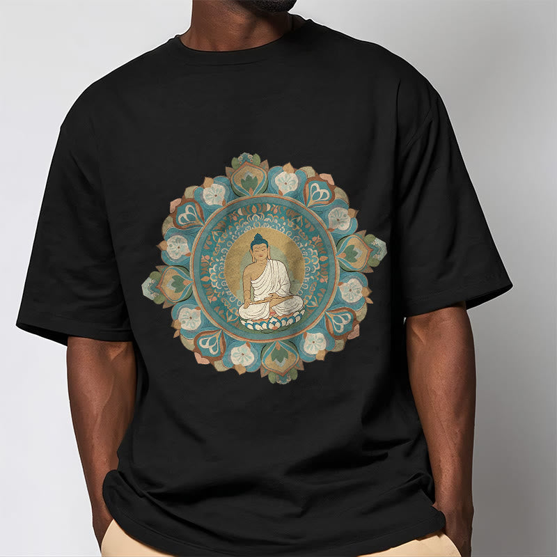 Buddha Stones Mandala-Blumen-Buddha-T-Shirt