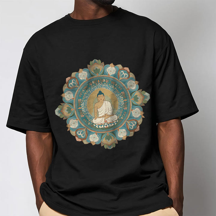 Buddha Stones Mandala-Blumen-Buddha-T-Shirt