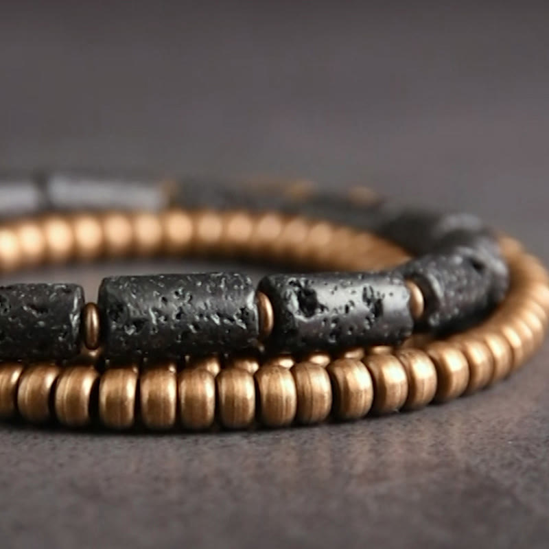 Buddha Stones Vintage Lavastein Kupferperlen Mehrlagiges Wickelarmband - image 4