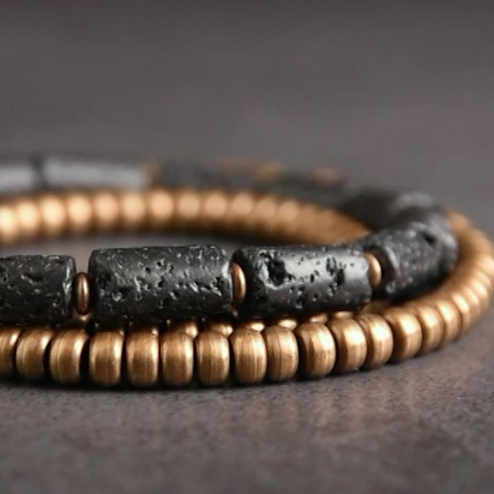 Buddha Stones Vintage Lavastein Kupferperlen Mehrlagiges Wickelarmband - image 4