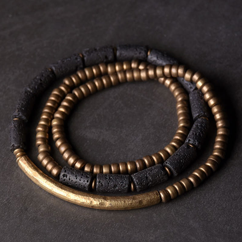 Buddha Stones Vintage Lavastein Kupferperlen Mehrlagiges Wickelarmband - image 2