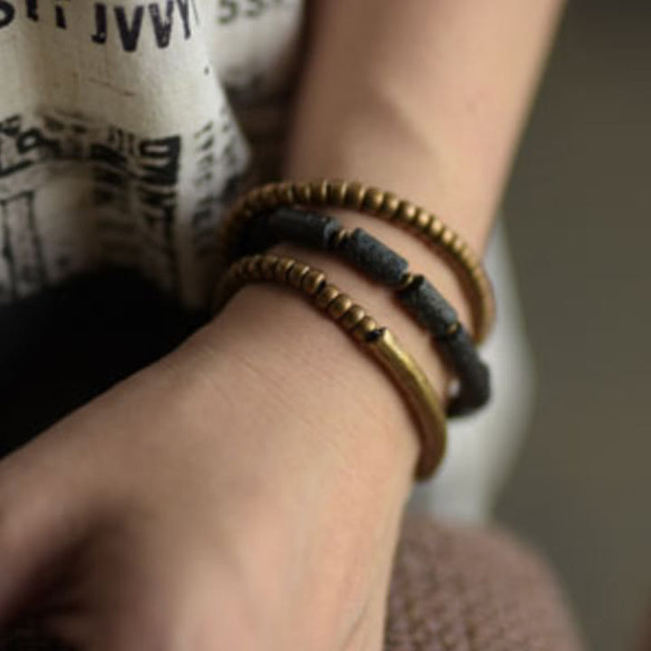 Buddha Stones Vintage Lavastein Kupferperlen Mehrlagiges Wickelarmband - image 12