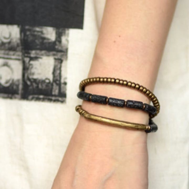 Buddha Stones Vintage Lavastein Kupferperlen Mehrlagiges Wickelarmband - image 16