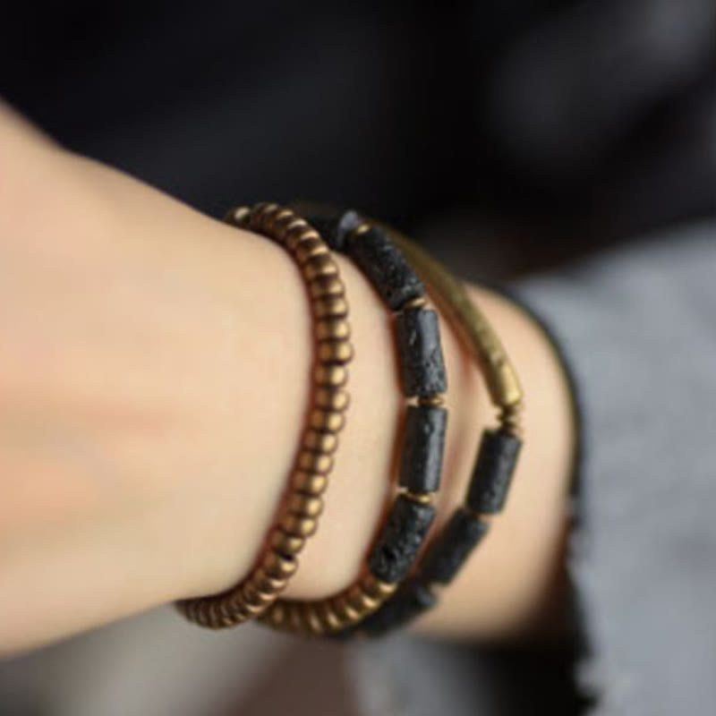 Buddha Stones Vintage Lavastein Kupferperlen Mehrlagiges Wickelarmband - image 9
