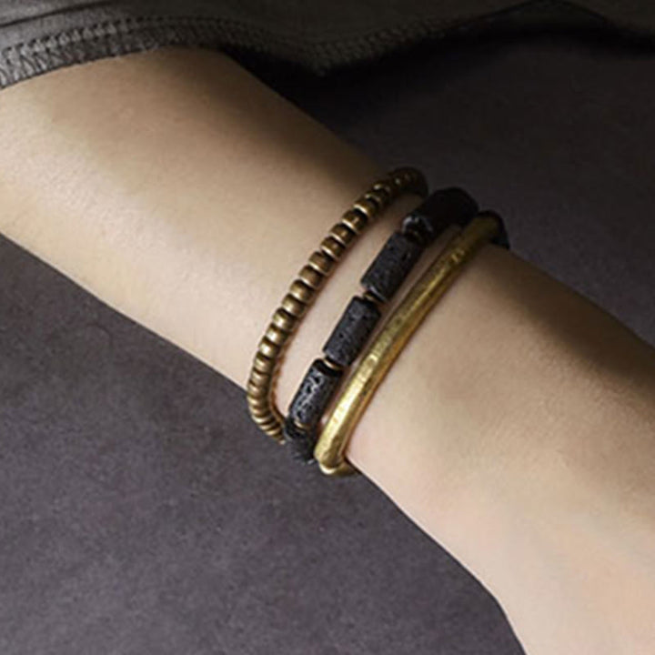 Buddha Stones Vintage Lavastein Kupferperlen Mehrlagiges Wickelarmband - image 15