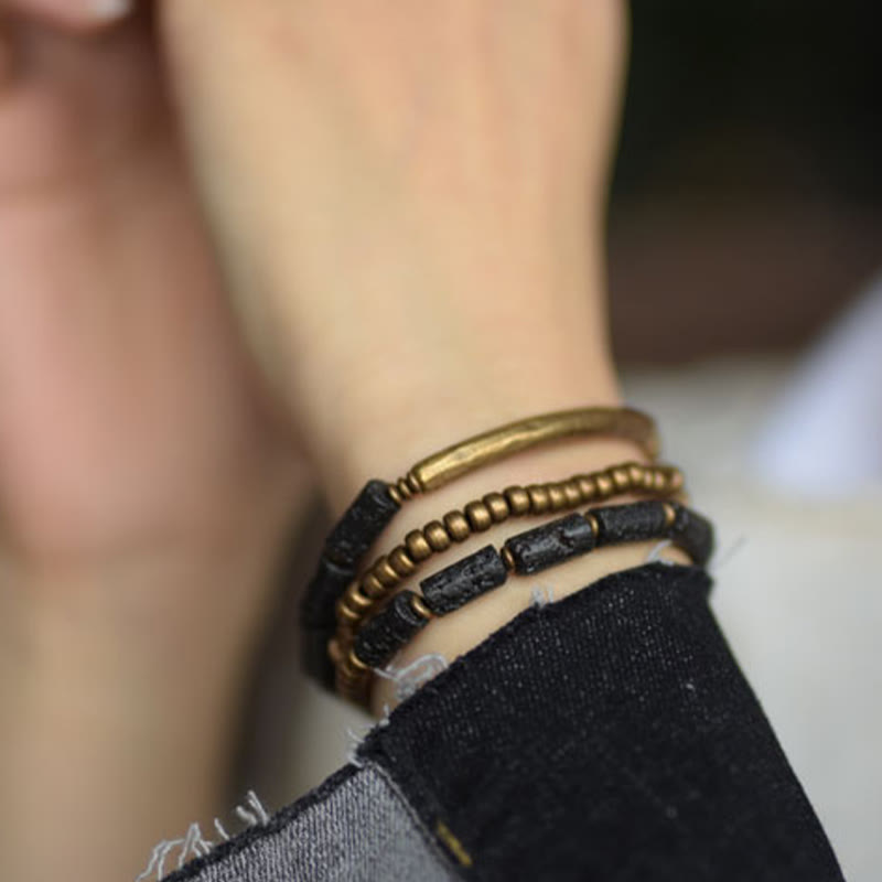 Buddha Stones Vintage Lavastein Kupferperlen Mehrlagiges Wickelarmband - image 5