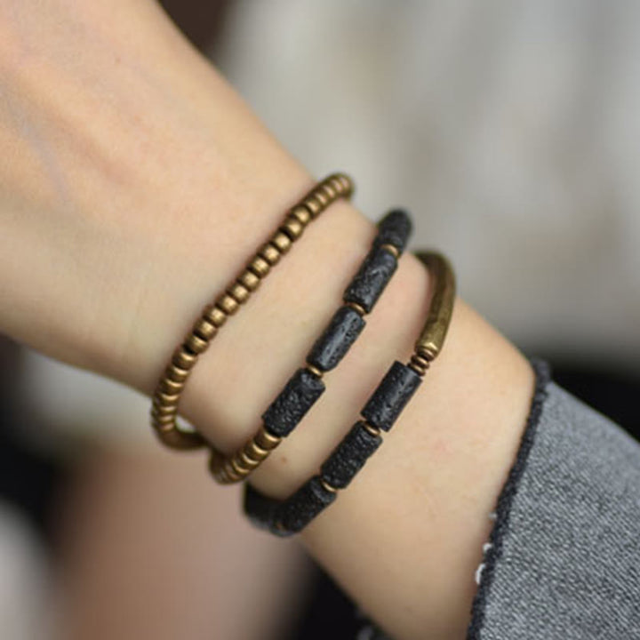 Buddha Stones Vintage Lavastein Kupferperlen Mehrlagiges Wickelarmband - image 8