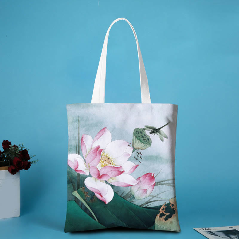 Schultertasche aus Segeltuch mit Buddha Stones und Lotus-Form