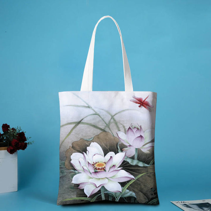 Schultertasche aus Segeltuch mit Buddha Stones und Lotus-Form