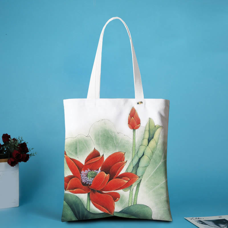 Schultertasche aus Segeltuch mit Buddha Stones und Lotus-Form