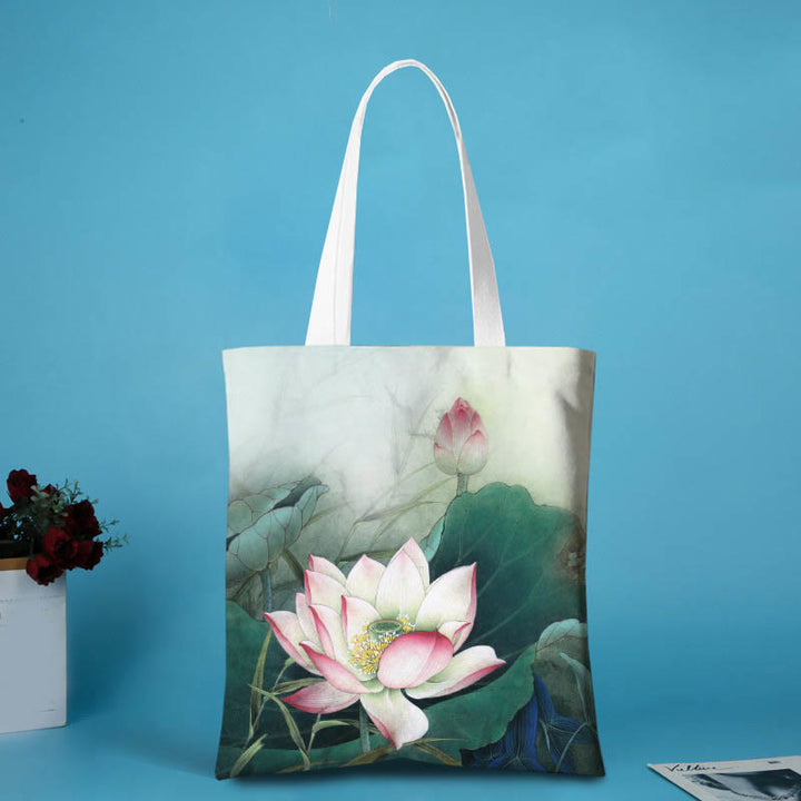 Schultertasche aus Segeltuch mit Buddha Stones und Lotus-Form