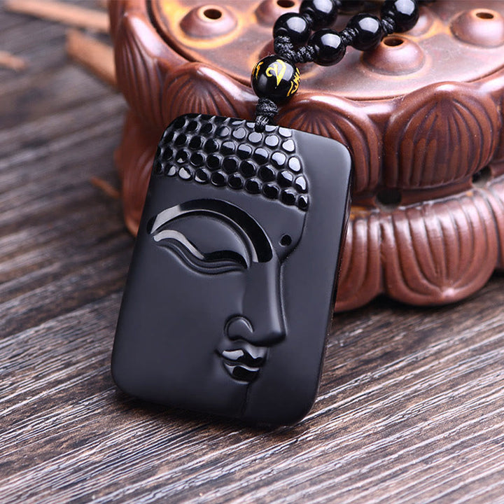 Buddha Stones, natürlicher schwarzer Obsidian, Buddha-Gebet, Reinigung, Glücks-Anhänger, Halskette