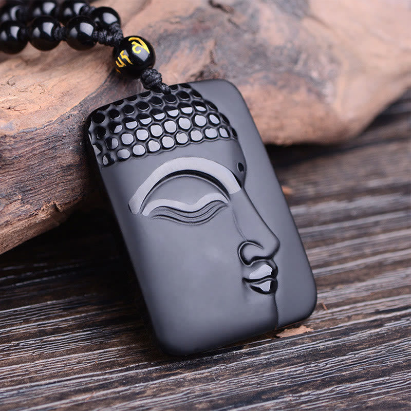 Buddha Stones, natürlicher schwarzer Obsidian, Buddha-Gebet, Reinigung, Glücks-Anhänger, Halskette - Schwarzer Obsidian - image 1