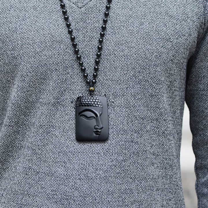 Buddha Stones, natürlicher schwarzer Obsidian, Buddha-Gebet, Reinigung, Glücks-Anhänger, Halskette - image 5