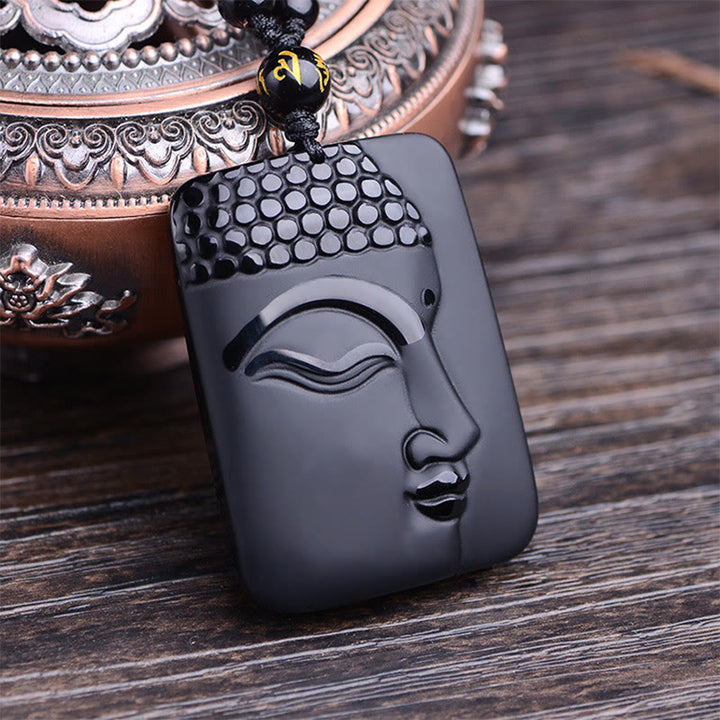 Buddha Stones, natürlicher schwarzer Obsidian, Buddha-Gebet, Reinigung, Glücks-Anhänger, Halskette