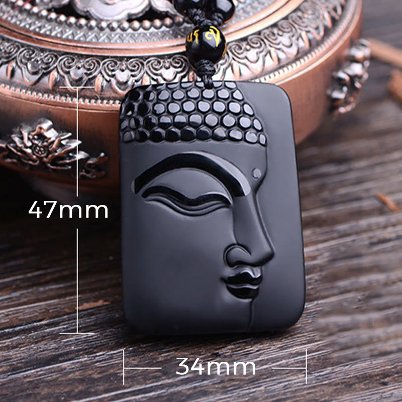Buddha Stones, natürlicher schwarzer Obsidian, Buddha-Gebet, Reinigung, Glücks-Anhänger, Halskette - image 9