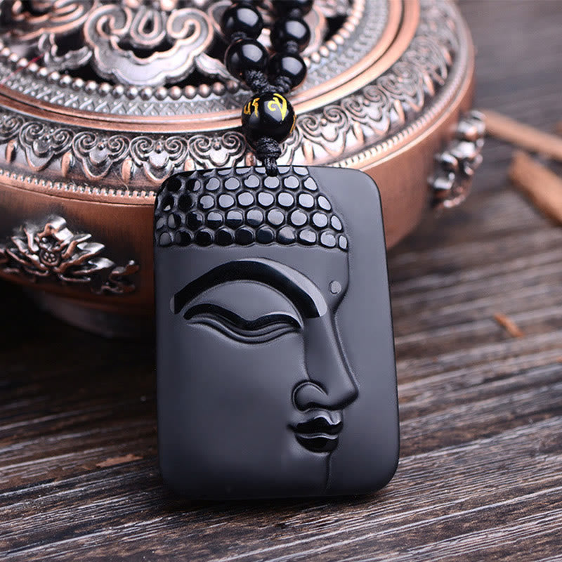 Buddha Stones, natürlicher schwarzer Obsidian, Buddha-Gebet, Reinigung, Glücks-Anhänger, Halskette