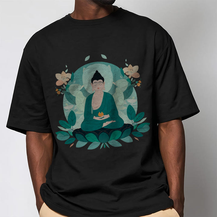 Buddha Stones Schließe Augen Green Leaf Buddha T-Shirt