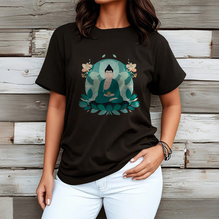 Buddha Stones Schließe Augen Green Leaf Buddha T-Shirt