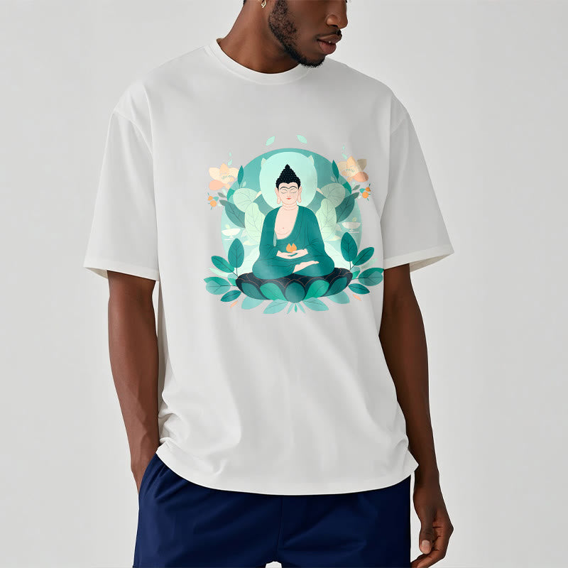 Buddha Stones Schließe Augen Green Leaf Buddha T-Shirt - image 4
